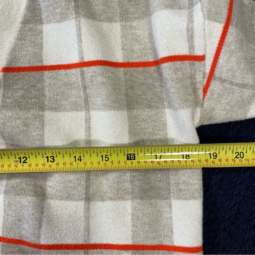 Cyrus Plaid Stripe Cardigan M – Soft Neutral Knit w/ Orange Lines Cozy Preppy - Picture 3 of 9